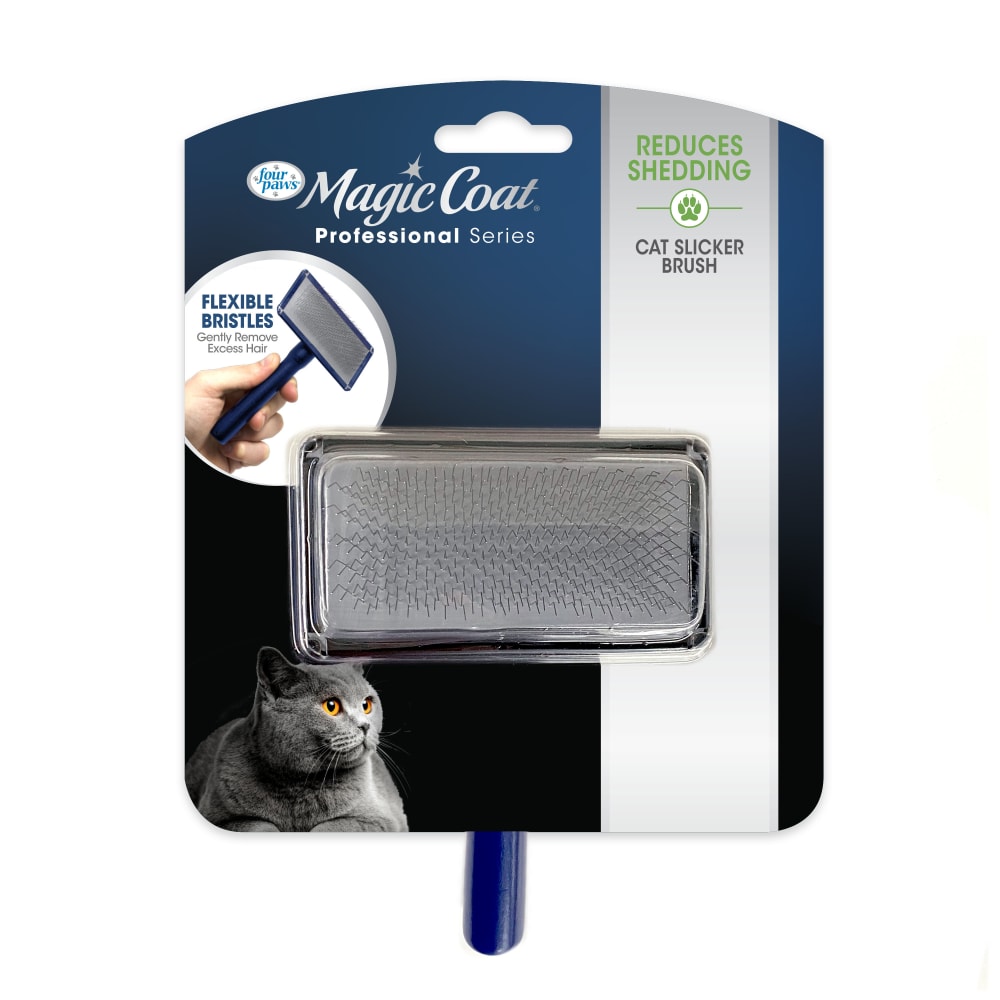 Front view of Four Paws Magic Coat Professional Series Cat Slicker Brush in packaging